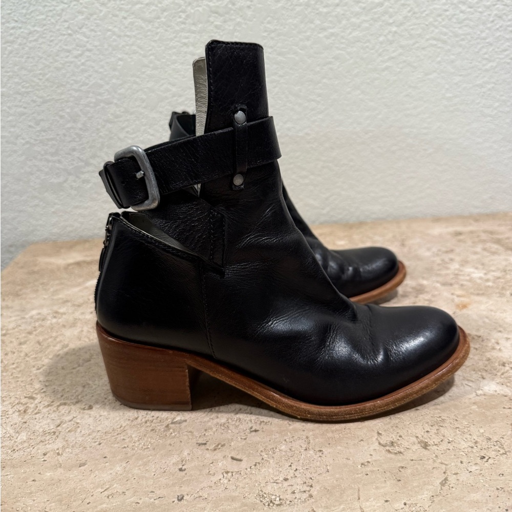 PLOMO Leather Open Ankle Strap Booties